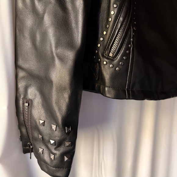 Silence + Noise Studded Embroidered Black Faux Leather Full Zip Jacket Women S - Picture 7 of 13